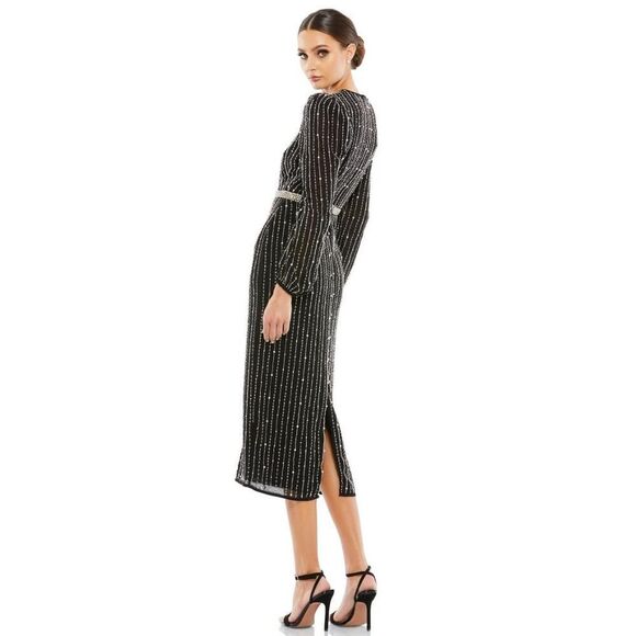 Cocktail by Mac Duggal Long Sleeve Puff Sleeve Beaded Mini Dress  - Size 0 - NWT - Picture 1 of 6
